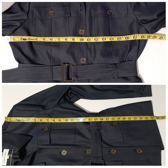 Calvin Klein Dark Blue Military-Style Belted Jacket - Picture 5 of 6